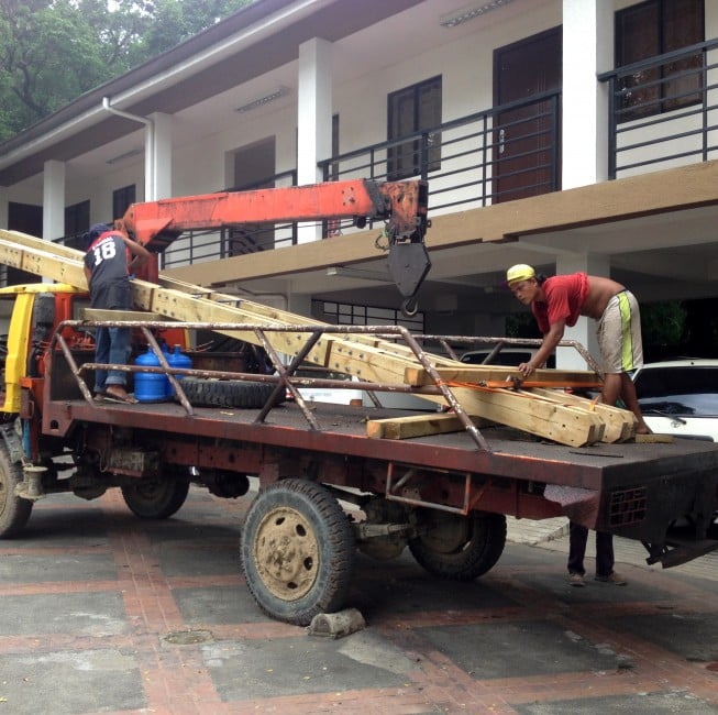Wooden legs transported to the site