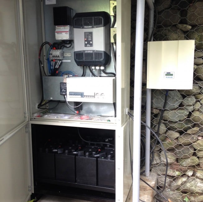 Electronics cabinet with the batteries